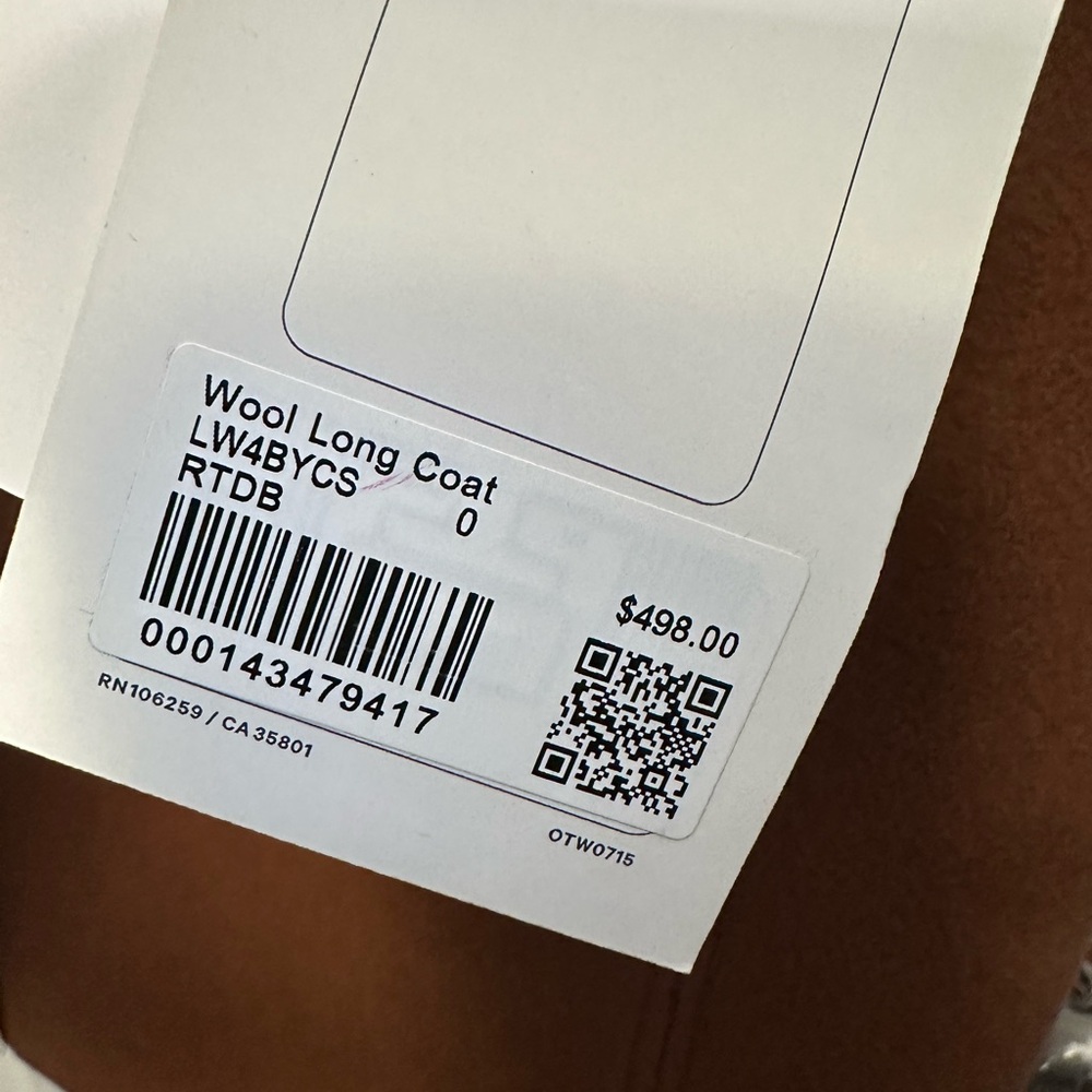 NWT Lululemon Cognac Quilted Wool Long Coat for Petites 00-2 (MSRP $498) - Picture 13 of 16